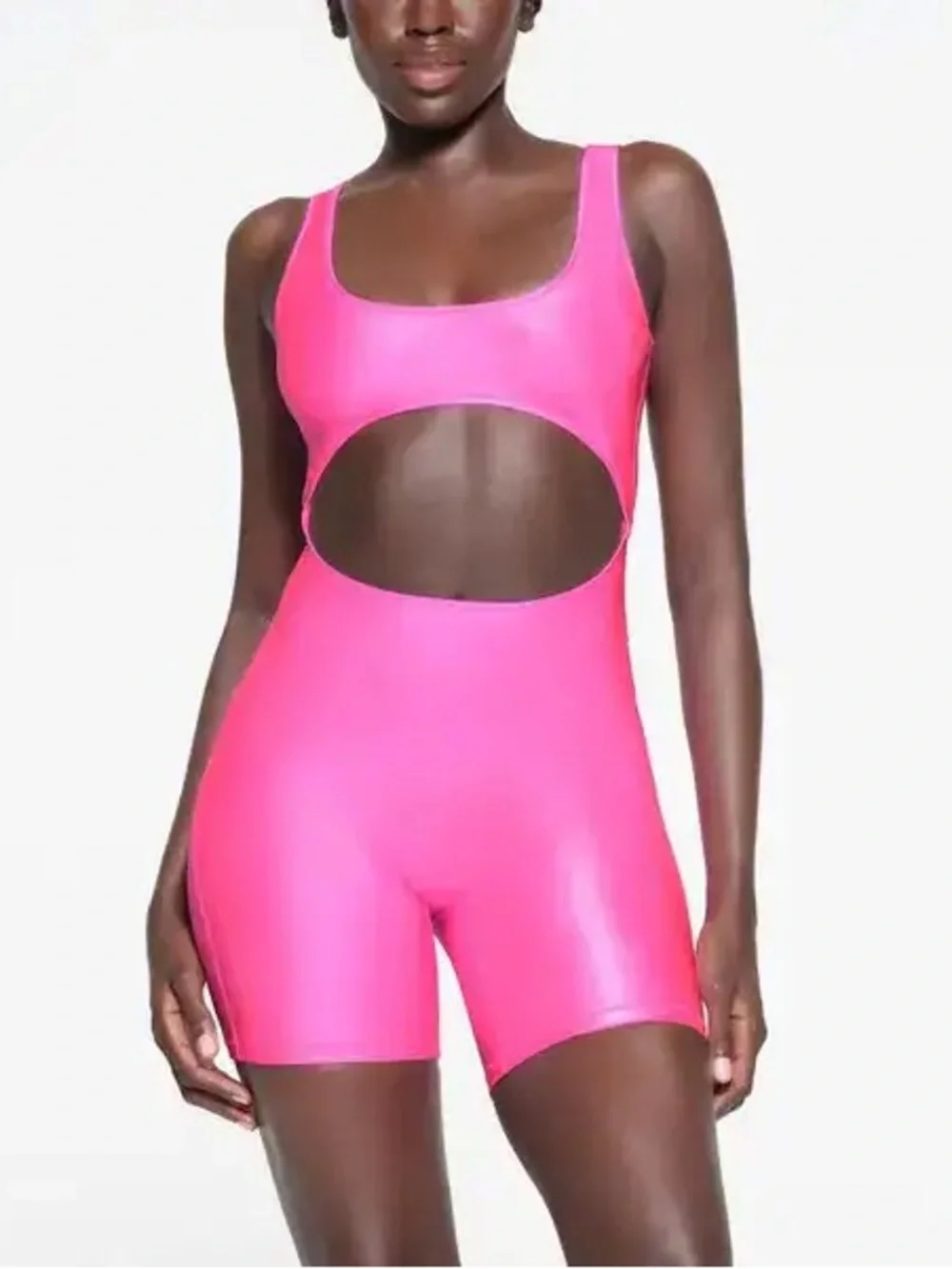 SKIMS Neon Pink Cutout One-Piece Swim Romper